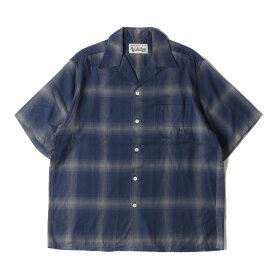 WACKO MARIA ワコマリア シャツ サイズ:S 23SS オンブレチェック オープンカラー レーヨン 半袖シャツ OMBRAY CHECK OPEN COLLAR SHIRT S/S ネイビー グレー トップス カジュアルシャツ【メンズ】【中古】【美品】【K4103】