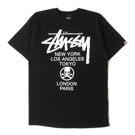 STUSSY ステューシー Tシャツ サイズ:M mastermind JAPAN スカル ワールドツアー クルーネック 半袖Tシャツ Skull WT Tee ブラック 黒 トップス カットソー コラボ【メンズ】【中古】【美品】【K4111】