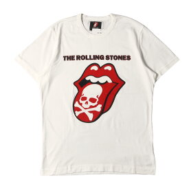 mastermind JAPAN マスターマインドジャパン Tシャツ サイズ:L 12SS THEATER8 The Rolling Stones フロッキー リップ&タン ロゴ クルーネック 半袖Tシャツ ホワイト 白 日本製 トップス カットソー バンドT ロックT【メンズ】【K4111】