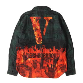 NEIGHBORHOOD ネイバーフッド シャツ サイズ:M 19SS VLONE ファイヤー グラフィック チェック ネルシャツ MHVL. LUBERS / C-SHIRT.LS グリーン トップス カジュアルシャツ 長袖 コラボ【メンズ】【中古】【美品】【K4699】