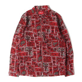 Supreme シュプリーム シャツ サイズ:M パッチワーク バンダナ プリント ジップ フランネルシャツ Broken Paisley Flannel Zip Up Shirt レッド トップス カジュアルシャツ 長袖