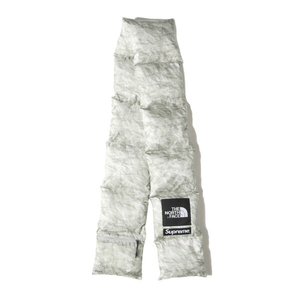 Supreme シュプリーム 19AW THE NORTH FACE ペーパープリント柄 ダウンスカーフ マフラー Paper Print 700-Fill Down Scarf ペーパー コラボ ファッション アイテム【メンズ】【中古】【美品】【K4896】