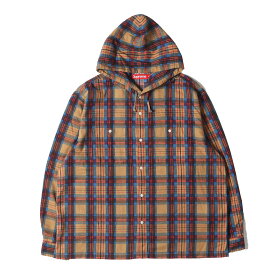 Supreme シュプリーム シャツ サイズ:XL 24SS フード付き プリントチェック フランネルシャツ (Printed Hooded Flannel Shirt) タン ブルー トップス カジュアルシャツ 長袖【メンズ】【中古】【美品】【K4311】