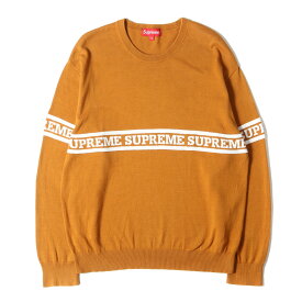 Supreme シュプリーム ニット サイズ:M ブランドロゴ ストライプ コットン ニット (Logo Stripe Knit Top) ゴールド トップス セーター【メンズ】【中古】【K4477】