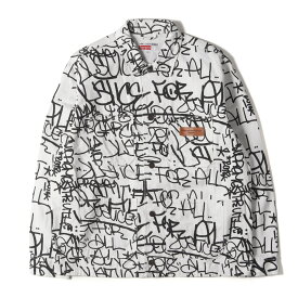 Supreme シュプリーム コート サイズ:M COMME des GARCONS SHIRTS グラフィック柄 チョアコート / カバーオール(Printed Canvas Chore Coat) ホワイト 白 アウター ジャケット 上着 コラボ【メンズ】【中古】【K4513】