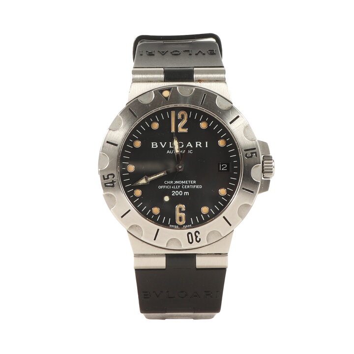 BVLGARI ブルガリ ディアゴノ スクーバ SD38S 自動巻き オートマティック シルバー ブラック文字盤 スイス製 ハイブランド ラグジュアリー ファッション アイテム メンズ 中古 K4746 ブランド古着のBEEGLE by Boo-Bee