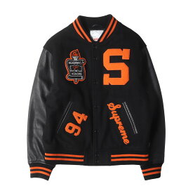 Supreme シュプリーム ジャケット サイズ:M ワッペン付き 袖レザー バーシティジャケット / スタジャン (Team Varsity Jacket) ブラック 黒 アウター ブルゾン ジャンパー 上着