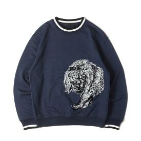 LOUIS VUITTON ルイヴィトン スウェット サイズ:XS / チャップマン ブラザーズ ライオン スウェットシャツ (Chapman Brothers Lion Flock Print Cotton Sweatshirt) / ネイビー 紺 / トップス トレーナー プルオーバー / イタリア製【メンズ】【中古】【K4701】