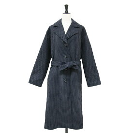 A.P.C. アーペーセー コート グレー ネイビー サイズ:34(XS) / ウール 千鳥柄 チェスター コート / ロング ベルト付き ハウンドトゥース テーラードカラー / アウター ジャケット 上着【レディース】【中古】【K4665】