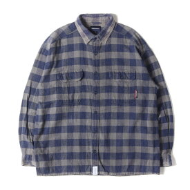 DESCENDANT ディセンダント シャツ サイズ:2 / 20SS ブロックチェック フランネルシャツ (VANNING CHECK L/S SHIRT) / ネイビー グレー / トップス カジュアルシャツ 長袖【メンズ】【中古】【K4477】