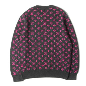 LOUIS VUITTON ルイヴィトン ニット サイズ:XL / ハーフアンドハーフ LV モノグラム カシミヤ ニット (HALF AND HALF MONOGRAM) / ヘザーダークグレー ネオンピンク / イタリア製 / トップス セーター【メンズ】【中古】【美品】【K4696】
