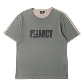 FENDI フェンディ Tシャツ サイズ:XS / FANCY / FENDI 両面プリント バイカラー Tシャツ / チャコール系 / イタリア製 / トップス カットソー 半袖【メンズ】【中古】【K4792】