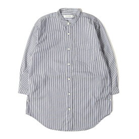 NONNATIVE ノンネイティブ シャツ ネイビー ホワイト 紺白 サイズ:0 / 20SS バンドカラー 7分袖 ストライプシャツ (OFFICER SHIRT Q/S RELAXED FIT C/P SATIN LONDON STRIPE COOLMAX) | トップス カジュアルシャツ 長袖【メンズ】【中古】【K4692】