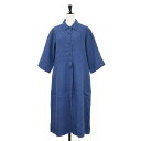 MARGARET HOWELL マーガレットハウエル ワンピース ネイビー 紺 サイズ:2(M) | リネン 七分袖 シャツ ワンピース | SHIRTING LINEN DRESS | ミディ丈 タック Aライン | 日本製 | トップス ドレス【レディース】【中古】【K4630】