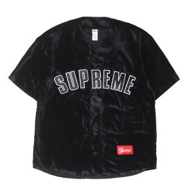 Supreme シュプリーム シャツ ブラック 黒 サイズ:S | 25SS アーチロゴ ベルベット ベースボールシャツ (Velvet Baseball Jersey) トップス カジュアルシャツ 半袖【メンズ】【中古】【美品】【K4857】