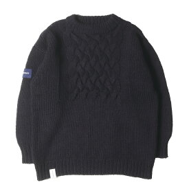 DESCENDANT ディセンダント ニット ネイビー 紺 サイズ:2 | 20AW ケーブル編み クルーネック ニットセーター (FADED CABLE KNIT) | トップス 長袖【メンズ】【中古】【美品】【K4695】