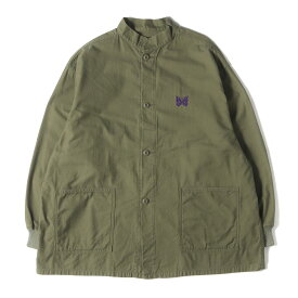 NEEDLES ニードルズ シャツ オリーブ サイズ:M | ワンポイント パピヨン 刺繍 マオカラー シャツ (S.C. ARMY SHIRT NS182) | トップス カジュアルシャツ 長袖 | ネペンテス | 日本製【メンズ】【中古】【美品】【K4749】