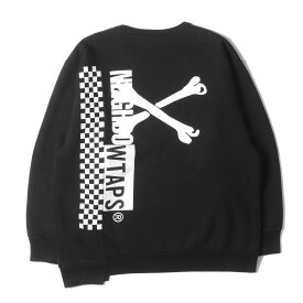 WTAPS ダブルタップス スウェット ブラック 黒 サイズ:2 | 初売り限定 NEIGHBORHOOD 再構築 クロスボーン チェッカー クルーネック スウェットシャツ (RIPPER CREW NECK) | トップス トレーナー コラボ【メンズ】【中古】【K4632】