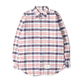 THOM BROWNE トムブラウン シャツ ホワイト レッド ネイビー サイズ:3 | チェック ボタンダウン オックスフォード ドレス シャツ | MADE IN USA | トップス カジュアルシャツ 長袖【メンズ】【中古】【K4717】