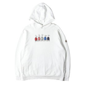 MONCLER モンクレール パーカー ホワイト 白 サイズ:XL | コミックダック ナイロンパッチ スウェットパーカー (HOODIE) | トップス フーディー【メンズ】【中古】【K4695】