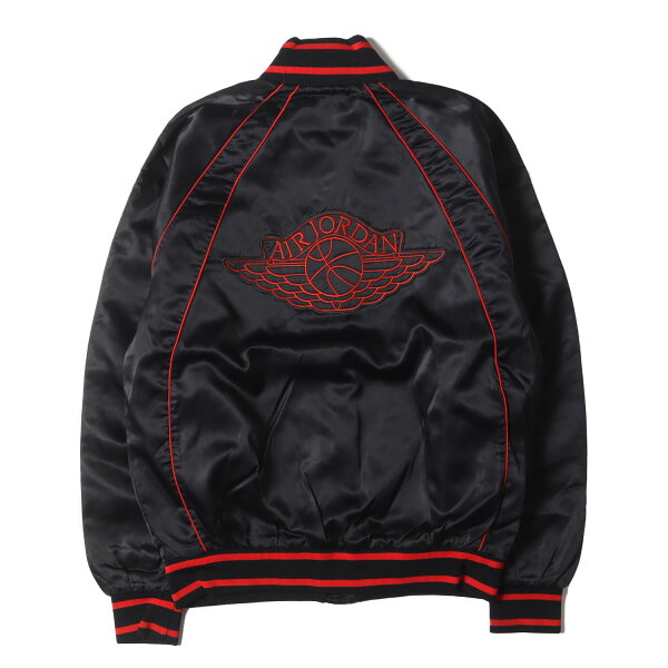 NIKE / vintage ジャケット ブラック レッド サイズ:L | 紺タグ AJ1ブレッドカラー | 80s AIR JORDAN ウイングマークパッチ ナイロンサテン チーム ジャケット | 80年代 ヴィンテージ 古着【メンズ】【中古】【K4926】