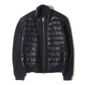 KAPRAUN カプラウン ブルゾン ネイビー 紺 サイズ:50 | ラムナッパレザー ニット コンビ パテッド ブルゾン | アウター ジャケット 上着【メンズ】【中古】【美品】【K4722】