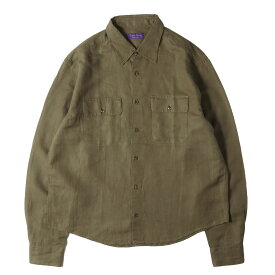 RALPH LAUREN ラルフローレン シャツ カーキ サイズ:XL | リネンコットン ボタン シャツ / PURPLE LABEL パープルレーベル | トップス カジュアルシャツ 長袖 | イタリア製 【メンズ】【中古】【K4746】