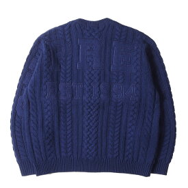 Supreme シュプリーム ニット ネイビー 紺 サイズ:L | 23AW ビッグロゴ ケーブル編み ウールニット セーター (Appliqu Cable Knit Sweater) | トップス プルオーバー【メンズ】【中古】【K4745】