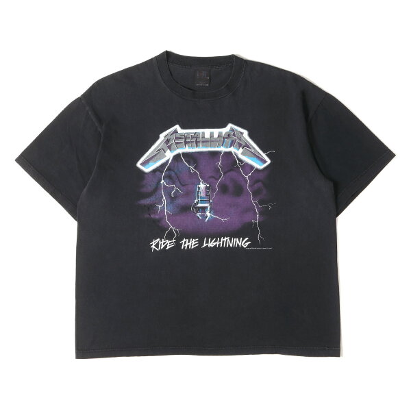 Vintage Music Item 90s Metallica Ride the Lightning メタリカ Tシャツ エルサルバドル製 giant ブラック 黒 XL ロック メタル バンド 90年代 ヴィンテージ 古着 GOODフェード トップス カットソー 半袖【メンズ】【中古】【K4920】