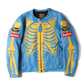 Supreme シュプリーム ジャケット ブルー サイズ:XL | 17AW VANSON ボーンパッチ ノーカラー シングル ライダース ジャケット (Leather Bones Jacket) | アウター ブルゾン 上着 | コラボ【メンズ】【中古】【K4857】