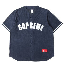 【美品】Supreme シュプリーム シャツ ネイビー 紺 サイズ:L 24SS ウルトラスウェード メッシュ ベースボールシャツ Ultrasuede Mesh Baseball Jersey トップス カジュアルシャツ 半袖【メンズ】【中古】【K4873】