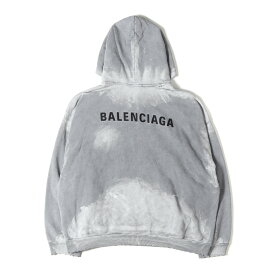 BALENCIAGA バレンシアガ パーカー グレー サイズ:XXL | 25SS ペイント加工 ロゴ刺繍 スウェット パーカー (Balenciaga Back Hoodie) | トップス フーディー プルオーバー【メンズ】【中古】【美品】【K4874】