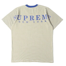 Supreme シュプリーム Tシャツ オリーブ ホワイト サイズ:M | バックロゴ マイクロボーダー Tシャツ(Micro Stripe Tee) | トップス カットソー 半袖【メンズ】【中古】【美品】【K4896】