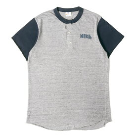 NIKE / vintage ナイキ ヴィンテージ Tシャツ ヘザーグレー×ネイビー サイズ:L | 希少 オレンジタグ | 70s ゴツナイキ ヘンリーネック Tシャツ | 70年代 USA製 古着 | トップス カットソー【メンズ】【中古】【K4837】