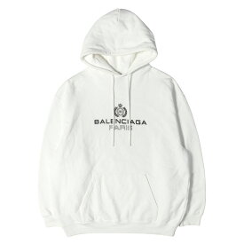 【人気モデル】BALENCIAGA バレンシアガ パーカー ホワイト 白 サイズ:L オーバーサイズ ブランドロゴ スウェットパーカー 570811 TGV70 トップス フーディー【メンズ】【中古】【K4896】