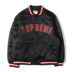 Supreme シュプリーム ジャケット ブラック 黒 サイズ:XL 21SS Mitchell & Ness サテン バーシティジャケット スタジャン Satin Varsity Jacket アウター ブルゾン ジャンパー 上着 コラボ 【メンズ】【中古】【K4881】