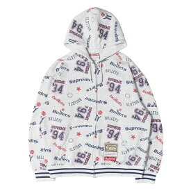 【美品】Supreme シュプリーム パーカー アッシュグレー サイズ:L 26SS Mitchell & Ness 総柄グラフィック ジップ スウェットパーカー Teams Zip Up Hooded Sweatshirt トップス フーディー コラボ【メンズ】【中古】【K4881】