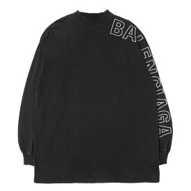 BALENCIAGA バレンシアガ Tシャツ ブラック 黒 1 23AW ロゴ刺繍 ロングスリーブ Tシャツ トップス カットソー 長袖 フェードユーズド加工【メンズ】【中古】【K4907】