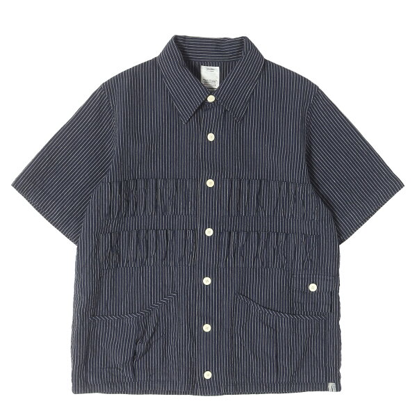 visvim ビズビム シャツ ネイビー 紺 M 21SS ケッチャム ストライプ 半袖シャツ KETCHUM SHIRT S/S SANTOME 0121105011020 トップス カジュアルシャツ【メンズ】【中古】【美品】【K4930】