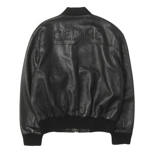 CELINE セリーヌ ジャケット ブラック 黒 46 24AW バックエンボスロゴ ラムレザー ボンバージャケット B