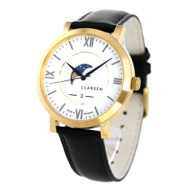 エルラーセン ヒューゴ 42mm ムーンフェイズ メンズ 腕時計 ブランド LL180GWCL LLARSEN 時計 ホワイト×ブラック ギフト 父の日 プレゼント 実用的