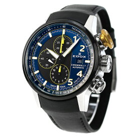 エドックス クロノラリー 自動巻き 腕時計 メンズ チタン クロノグラフ 革ベルト EDOX 01129-TTNJCN-BUNJ アナログ ブルー ブラック 黒 スイス製