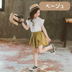 送料無料 女の子ゆるふわセットアップ上下セット 半袖フリルTシャツ ハーフパンツ ゆったり 夏 韓国子供服 110cm 120cm 130cm 140cm 150cm 160cm