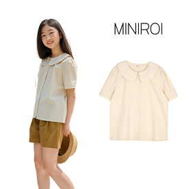 【レビューで選べる豪華ノベルティ！】MINIROI 丸襟 半袖 半袖シャツ ブラウス 女の子 小学生 制服風 ショート丈 風通し良い 春夏 涼しい おしゃれ かわいい 韓国子供服 110cm 120cm 130cm 140cm 150cm