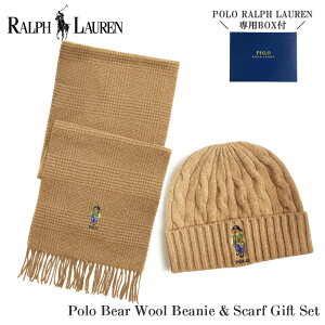 【SALE】ポロ ラルフローレン ポロベア マフラー ニットキャップ ギフト 2点セット PC1303 キャメル チェック POLO RALPH LAUREN ラルフ Polo Bear ワンポイント ベア 刺繍 メンズ レディース 男女兼用
