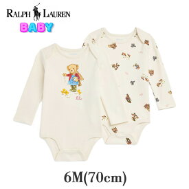 ポロ ラルフローレン ベビー ポロベア ボディスーツ 2枚セット 310-876697 ホワイト クリーム POLO RALPH LAUREN 女の子 新生児 ラルフ Polo ベア くま テディーベア 赤ちゃん ロンパース カバーオール 肌着 ベビー服 綿 ロゴ 長袖 孫 ギフト プレゼント 出産祝い