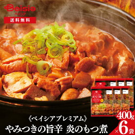 《ベイシアプレミアム》やみつきの旨辛 炎のもつ煮 400g×6袋 | 冷蔵 激辛モツ煮 国産豚 ホルモン 旨辛 みそ煮 唐辛子 にんにく こんにゃく おつまみ おかず BBQ キャンプ ご飯のお供 群馬 名物 まとめ買い 村上食品
