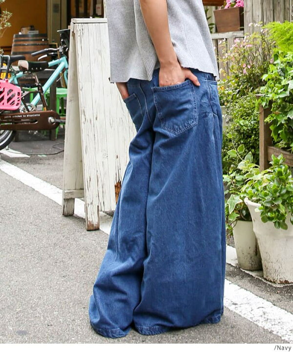 楽天市場】大きいサイズ レディース デニム ワイドパンツ サイドタック 