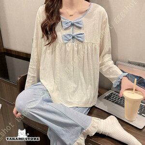 ルームウェア レデイース ガーゼパジャマ 2点セット ロングパンツ トップス 寝巻き 上下セット 長袖 長ズボン 部屋着 ゆったり 可愛い 寝間着 大きいサイズ