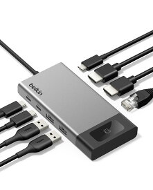 Belkin USB-C ハブ 8in1 デュアルHDMI 4K 60Hz｜MST対応?2画面拡張（Windows）｜100W PD充電?10Gbps高速転送｜1Gb有線LAN｜プライバシーボタン搭載｜Mac/Windows対応 INC027dqSGY